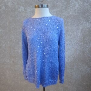 Chico's Sequined Periwinkle Scoop Neck Pullover